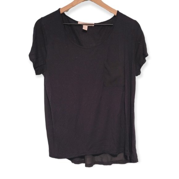 Forever 21 Black Pocket Tee Shirt Sheer Back Size Medium - Picture 1 of 4